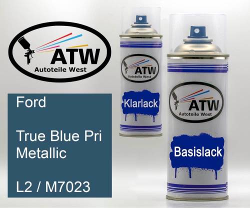 Ford, True Blue Pri Metallic, L2 / M7023: 400ml Sprühdose + 400ml Klarlack - Set, von ATW Autoteile West.
